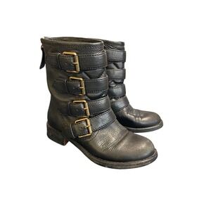 Marc by Marc Jacobs Womens Black Leather Quad Buckle Moto Boots EU 36.5 Zip Back